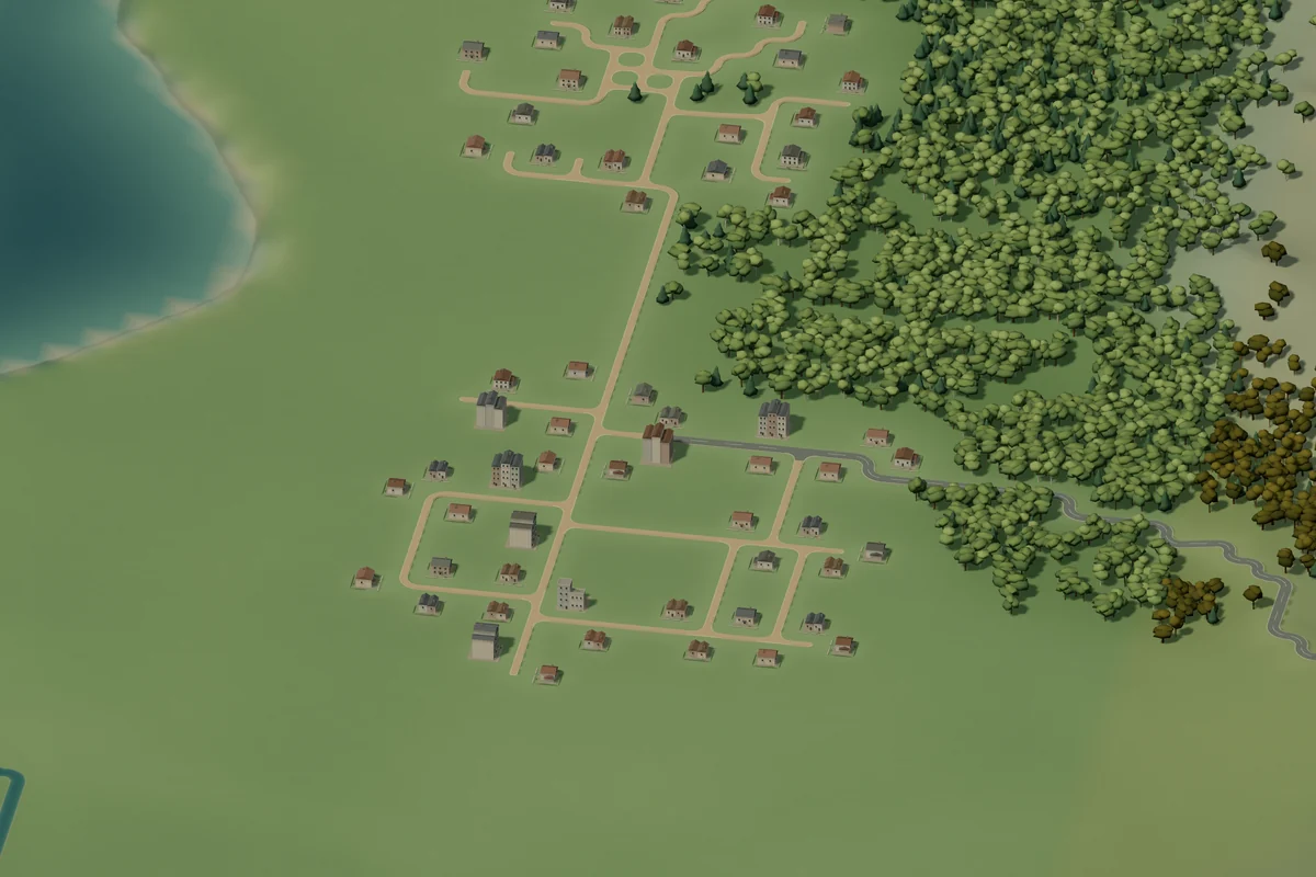 Waterfold village with a small centre, varied homes and connected lanes beside the woods.